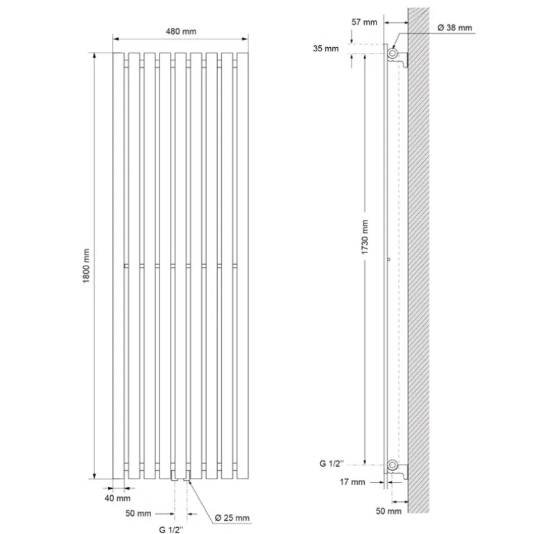 Badheizkörper Stella 480x1800 mm Weiß
