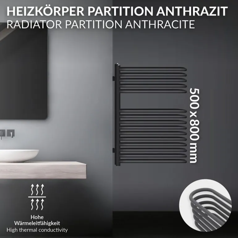 Badheizkörper 500x800 mm Anthrazit ML-Design