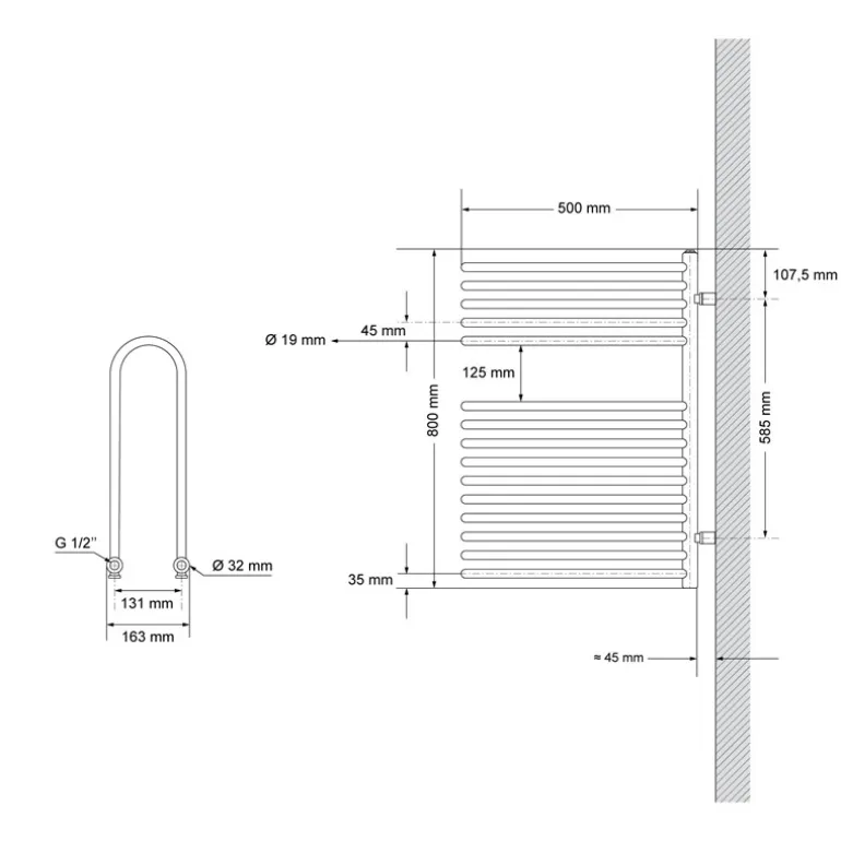 Badheizkörper 500x800 mm Anthrazit ML-Design