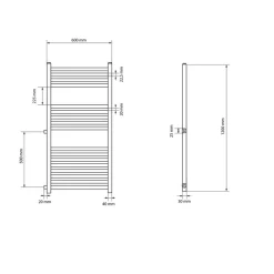 Badheizkörper 600x1200 mm Weiß gerade mit Seitenanschluss LuxeBath