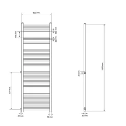 Badheizkörper 600x1600 mm Weiß gerade mit Seitenanschluss LuxeBath
