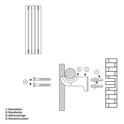 Badheizkörper 480x1600 mm Weiß mit Wand Anschlussgarnitur