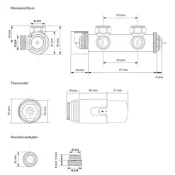 Badheizkörper 480x1600 mm Weiß mit Wand Anschlussgarnitur