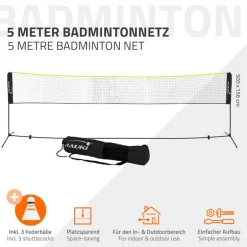 Badminton Netz inkl. 3 Federbällen 500x103x155 cm Schwarz aus Polyethylen