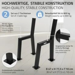 Bankgestell Bankkufen 2er Set H-Design 47 x 77,5 cm schwarz aus Stahl ML-Design