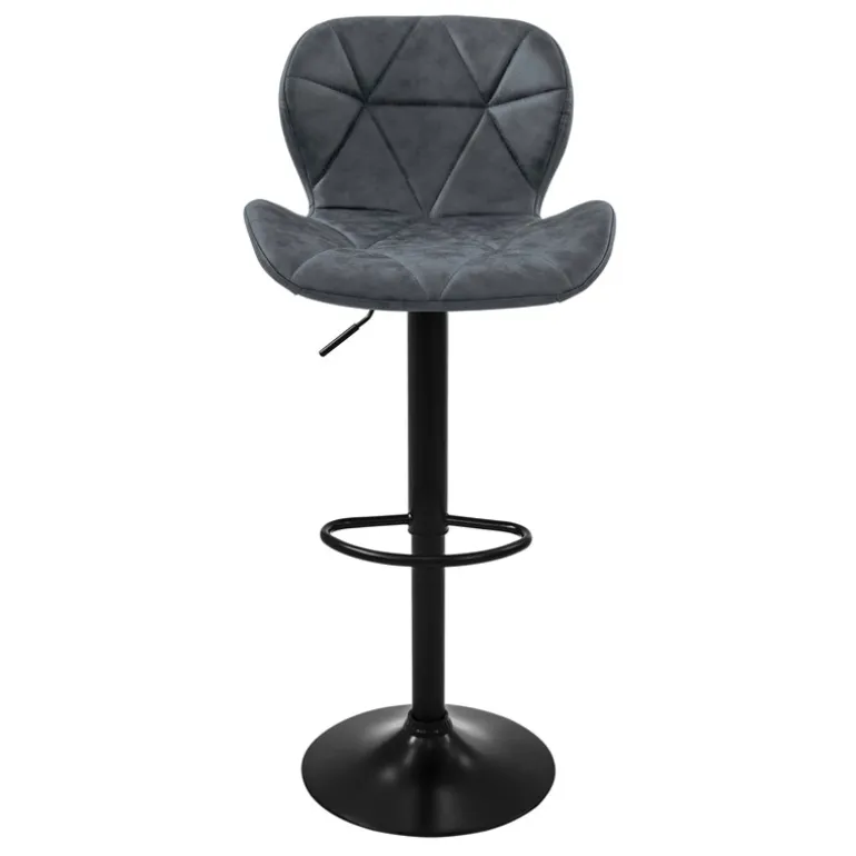 Barhocker 2er Set Anthrazit Kunstlederbezug mit Rückenlehne und Fußstütze höhenverstellbar 59-79cm ML-Design