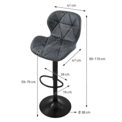 Barhocker 2er Set Anthrazit Kunstlederbezug mit Rückenlehne und Fußstütze höhenverstellbar 59-79cm ML-Design