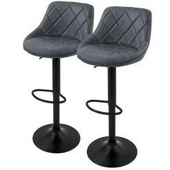 Barhocker 2er Set Anthrazit Kunstlederbezug mit Rückenlehne und Fußstütze höhenverstellbar 62-82 cm ML-Design