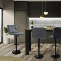 Barhocker 2er Set Anthrazit Kunstlederbezug mit Rückenlehne und Fußstütze höhenverstellbar 63-83cm ML-Design