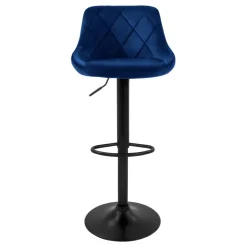Barhocker 2er Set Blau Samtbezug mit Rückenlehne und Fußstütze höhenverstellbar 62-82cm ML-Design