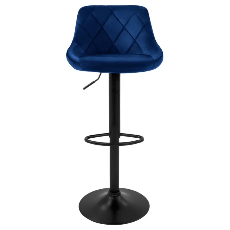 Barhocker 2er Set Blau Samtbezug mit Rückenlehne und Fußstütze höhenverstellbar 62-82cm ML-Design