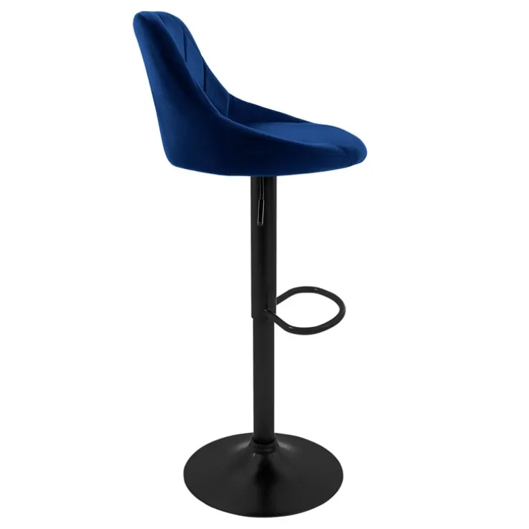 Barhocker 2er Set Blau Samtbezug mit Rückenlehne und Fußstütze höhenverstellbar 62-82cm ML-Design