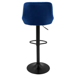 Barhocker 2er Set Blau Samtbezug mit Rückenlehne und Fußstütze höhenverstellbar 62-82cm ML-Design