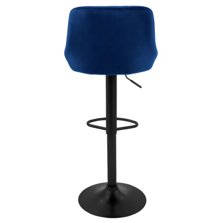 Barhocker 2er Set Blau Samtbezug mit Rückenlehne und Fußstütze höhenverstellbar 62-82cm ML-Design