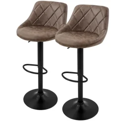 Barhocker 2er Set Braun Kunstlederbezug mit Rückenlehne und Fußstütze höhenverstellbar 62-82 cm ML-Design