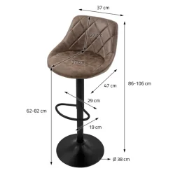 Barhocker 2er Set Braun Kunstlederbezug mit Rückenlehne und Fußstütze höhenverstellbar 62-82 cm ML-Design