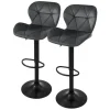 Barhocker 2er Set Grau Samtbezug mit Rückenlehne und Fußstütze höhenverstellbar 59-79cm ML-Design
