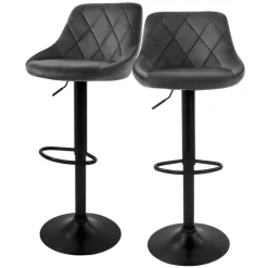Barhocker 2er Set Grau Samtbezug mit Rückenlehne und Fußstütze höhenverstellbar 62-82cm ML-Design