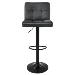 Barhocker 2er Set Grau Samtbezug mit Rückenlehne und Fußstütze höhenverstellbar 63-83cm ML-Design