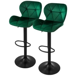 Barhocker 2er Set Grün Samtbezug mit Rückenlehne und Fußstütze höhenverstellbar 59-79cm ML-Design