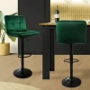 Barhocker 2er Set Grün Samtbezug mit Rückenlehne und Fußstütze höhenverstellbar 63-83cm ML-Design