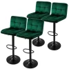 Barhocker 4er Set Grün Samtbezug mit Rückenlehne und Fußstütze höhenverstellbar 63-83cm ML-Design