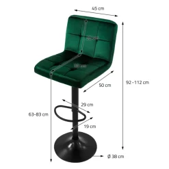 Barhocker 4er Set Grün Samtbezug mit Rückenlehne und Fußstütze höhenverstellbar 63-83cm ML-Design