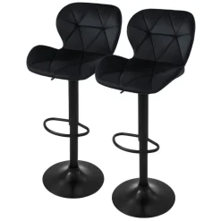 Barhocker 2er Set Schwarz Samtbezug mit Rückenlehne und Fußstütze höhenverstellbar 59-79cm ML-Design