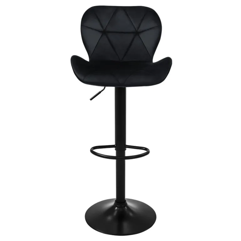 Barhocker 2er Set Schwarz Samtbezug mit Rückenlehne und Fußstütze höhenverstellbar 59-79cm ML-Design