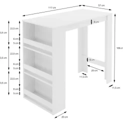 Bartisch mit 3-stufigem Regal 117x106x57 cm Weiß aus Holz ML-Design
