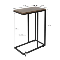 Beistelltisch C-Form 45x25x64 cm Schwarz/Braun aus Holz mit Metallgestell ML-Design