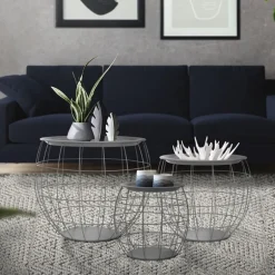 Beistelltisch 3er Set Grau aus Metall ML-Design