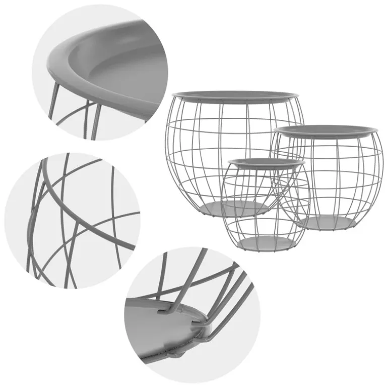 Beistelltisch 3er Set Grau aus Metall ML-Design