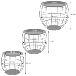 Beistelltisch 3er Set Grau aus Metall ML-Design