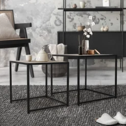 Beistelltisch 2er Set Schwarz/Eichenoptik aus Metall ML-Design