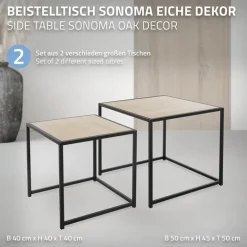 Beistelltisch 2er Set Schwarz/Eichenoptik aus Metall ML-Design