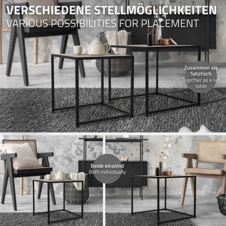 Beistelltisch 2er Set Schwarz/Eichenoptik aus Metall ML-Design