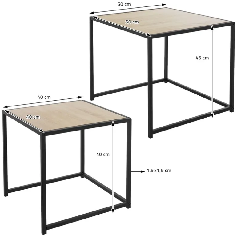 Beistelltisch 2er Set Schwarz/Eichenoptik aus Metall ML-Design