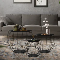 Beistelltisch 3er Set Schwarz aus Metall ML-Design