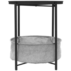Beistelltisch rund Ø 46x51 cm Anthrazit aus Metall inkl. Tablett und Stoffkorb ML-Design