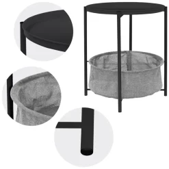 Beistelltisch rund Ø 46x51 cm Anthrazit aus Metall inkl. Tablett und Stoffkorb ML-Design