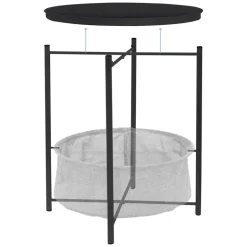 Beistelltisch rund Ø 46x51 cm Anthrazit aus Metall inkl. Tablett und Stoffkorb ML-Design