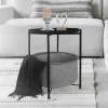 Beistelltisch rund 45,5x52,5 cm Schwarz aus Metall inkl. Stoffkorb und Tablett ML-Design