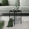 Beistelltisch rund Ø 46x51 cm Schwarz aus Metall inkl. Tablett und Stoffkorb ML-Design