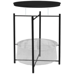 Beistelltisch rund Ø 46x51 cm Schwarz aus Metall inkl. Tablett und Stoffkorb ML-Design