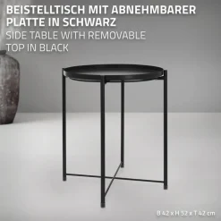 Beistelltisch rund Ø42x52 cm Schwarz aus Metall mit Tablett ML-Design