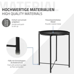 Beistelltisch rund Ø42x52 cm Schwarz aus Metall mit Tablett ML-Design
