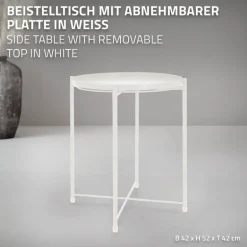 Beistelltisch rund Ø42x52 cm Weiß aus Metall mit Tablett ML-Design