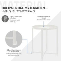 Beistelltisch rund Ø42x52 cm Weiß aus Metall mit Tablett ML-Design
