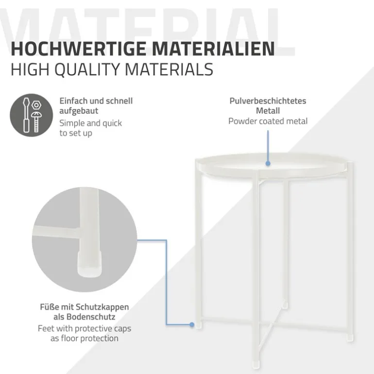 Beistelltisch rund Ø42x52 cm Weiß aus Metall mit Tablett ML-Design
